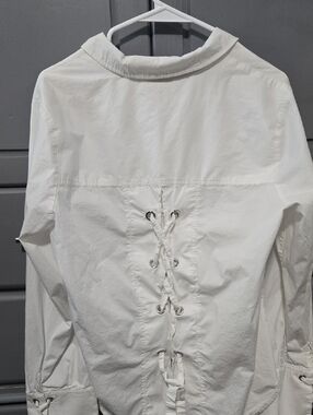 Women's White Lace-Back Button Down Shirt
